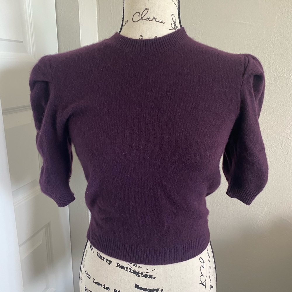 Frame Cashmere Ruched Sleeve Sweater (Plum)